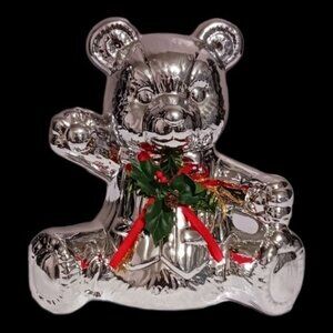 Holiday ceramic teddy  bear  silver color